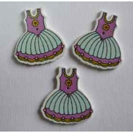 Дерев'яна гудзик Платье, колір блакитний, 3 см, 1 шт