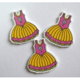 Деревянная пуговица Платье, цвет желтый с розовым, 3 см, 1 шт