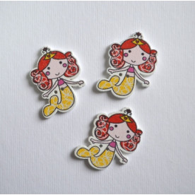 Деревянная пуговица Русалочка, цвет красный, размер 3,3 см, 1 шт