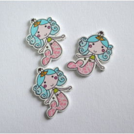 Деревянная пуговица Русалочка, цвет голубой, размер 3,3 см, 1 шт