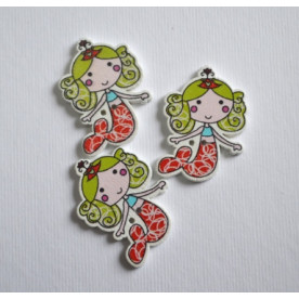 Дерев'яна гудзик Русалочка, колір зелений, розмір 3,3 см, 1 шт