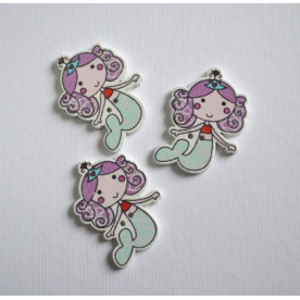 Деревянная пуговица Русалочка, цвет фиолетовый, размер 3,3 см, 1 шт