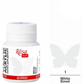 Акрил для декору, Білий, глянцевий, 20 мл, ROSA TALENT