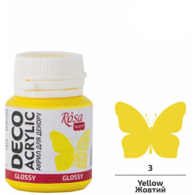 Акрил для декору, Жовтий, глянцевий, 20 мл, ROSA TALENT
