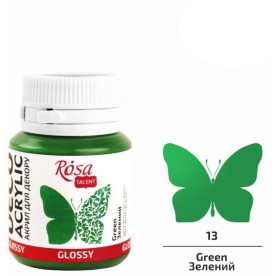 Акрил для декора, Зеленый, глянцевый, 20 мл, ROSA TALENT