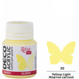 Акрил для декора, Желтый светлый, глянцевый, 20 мл, ROSA TALENT
