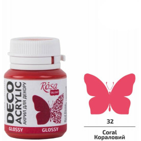 Акрил для декору, Кораловий, глянцевий, 20 мл, ROSA TALENT