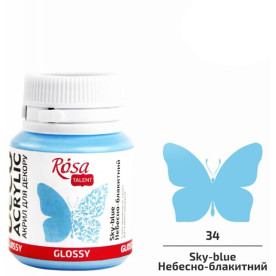 Акрил для декору, Небесно-блакитний, глянцевий, 20 мл, ROSA TALENT