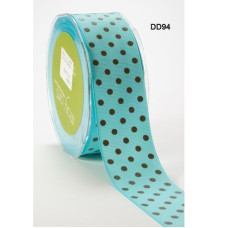 Репсовая лента DOTS - TURQUOISE/BROWN от May Arts, 4 см, 90 см
