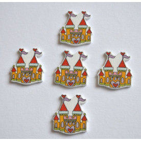 Деревянная пуговица Замок принцессы, оранжевый, 3 см, 1 шт