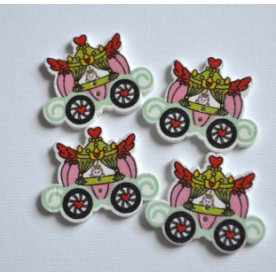 Деревянная пуговица Карета , цвет бирюзовый, размер 3,5*2,5, 1 шт