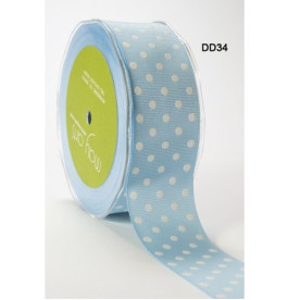 Репсова стрічка DOTS - LIGHT BLUE / WHITE від May Arts, 4 см, 90 см