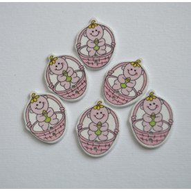 Деревянная пуговица Малыш в корзинке, розовый, 3 см, 1 шт