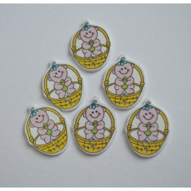 Деревянная пуговица Малыш в корзинке, желтый, 3 см, 1 шт