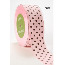 Репсова стрічка DOTS - PINK / BROWN від May Arts, 4 см, 90 см