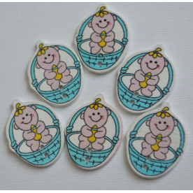 Дерев'яна гудзик Малюк в кошику, блакитний, 3 см, 1 шт