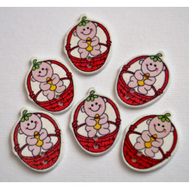 Деревянная пуговица Малыш в корзинке, красный, 3 см, 1 шт