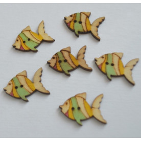 Деревянная пуговица Рыбка, зеленый, 3 см, 1 шт