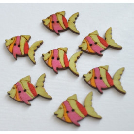 Дерев'яна гудзик Рибка, різнобарвна, 3 см, 1 шт
