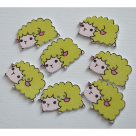 Деревянная пуговица Овечка, салатовый, 2,5 см, 1 шт