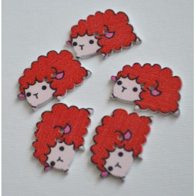 Деревянная пуговица Овечка, красный , 2,5 см, 1 шт