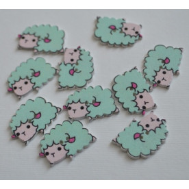 Дерев'яна гудзик Овечка, бірюзовий, 2,5 см, 1 шт