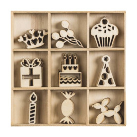 Набір міні-заготовок, День народження, розмір однієї фігурки 3х3 см, 9 шт, Knorr Prandell