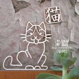 Чипборд японский котик с иероглифом "Кот", 54*50 мм от Scrapbox