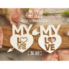 Чипборд два сердечка с надписью "My Love", 35*40 мм от Scrapbox