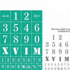 Трафарет багаторазовий самоклеючий, №36, Цифри А4 (21х29,7см), ROSA TALENT