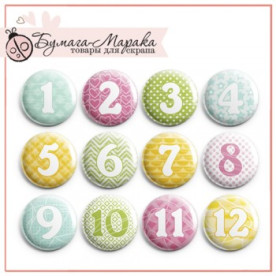 Набір значків-фішок цифри від 1 до 12, 12 шт, 2,5 см