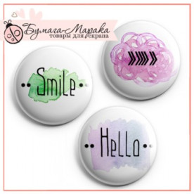 Набір значків-фішок "Hello", 3 шт, 2,5 см