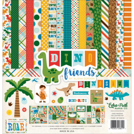 Набір паперу Dino Friends, 30х30 см, 12 аркушів + наклейки від Echo Park