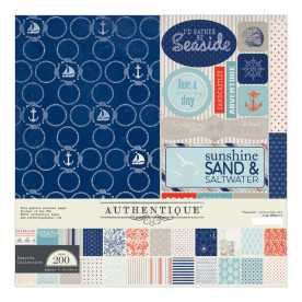 Набір паперу Seaside + лист з наклейками, 12 аркушів від Authentique Paper