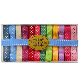 Набір репсових стрічок "Біла Точка", 12 шт по 1 м від Fantasia