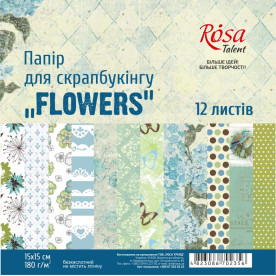 Набір паперу для скрапу "FLOWERS" 12 аркушів, 15 * 15 см від ROSA Talent
