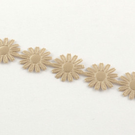 Стрічка мереживна Квіти ромашки, бежевий колір, 17 мм, 90 см