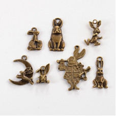 Набір підвісок "Кролики", антична бронза, 7 шт