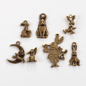 Набор подвесок "Кролики", античная бронза , 7 шт