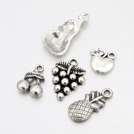 Набір підвісок "Фрукти", античне срібло, 5 шт