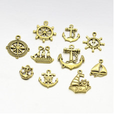 Набір підвісок "Морські пригоди", античне золото, 11 шт