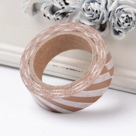 Декоративний скотч "Смужки", кавовий колір, 15 мм, 10 м