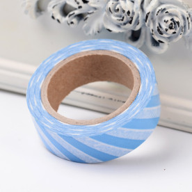 Декоративный скотч "Полоски", голубой цвет, 15 мм, 10 м