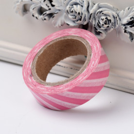 Декоративный скотч "Полоски", розовый цвет, 15 мм, 10 м