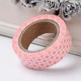 Декоративный скотч "Точки", розовый цвет, 15 мм, 10 м