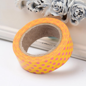 Декоративный скотч "Точки", желтый цвет , 15 мм, 10 м