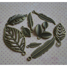 Набір підвісок "Листочки", антична бронза, 9 шт