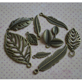 Набір підвісок "Листочки", антична бронза, 9 шт