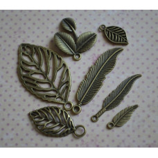 Набір підвісок "Листочки", антична бронза, 7 шт