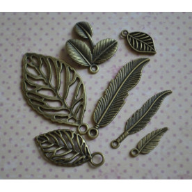 Набір підвісок "Листочки", антична бронза, 7 шт